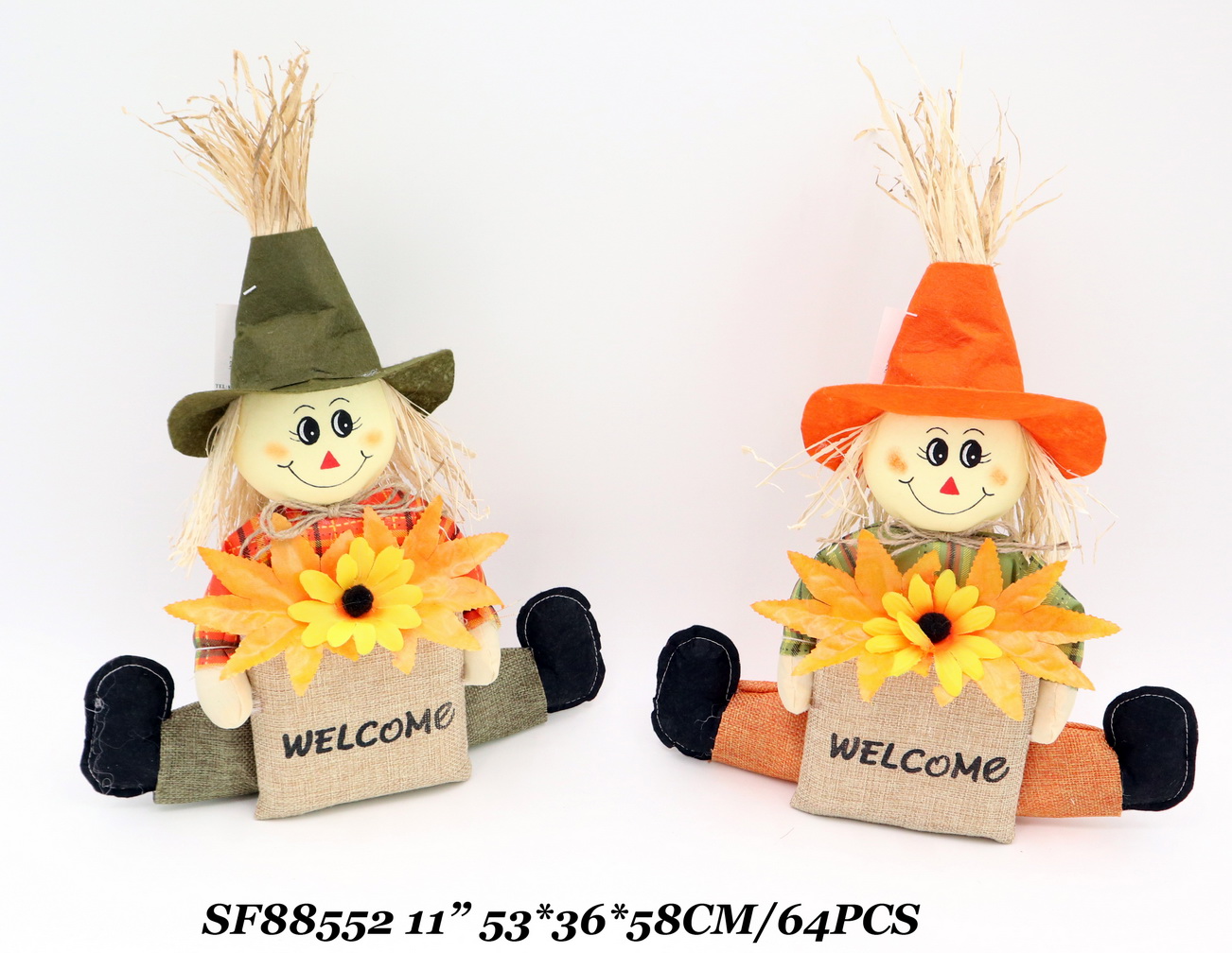 11 Inch Fall Havest Halloween Decoration Scarecrow With Welcome Sitting