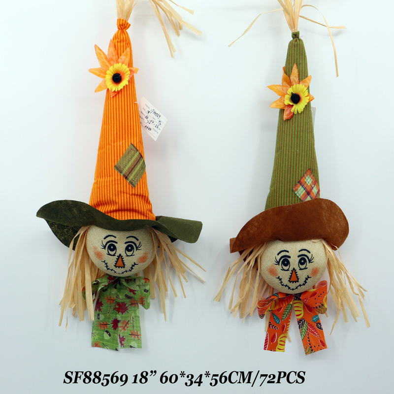 18 Inch Fall Harvest Halloween Decoration Scarecrow Head Hanging