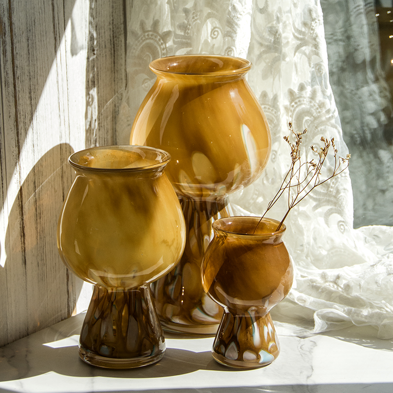 Handmade mouth-blown color art Glass Vases CJ23-3/4/5 Candy 5 Beige