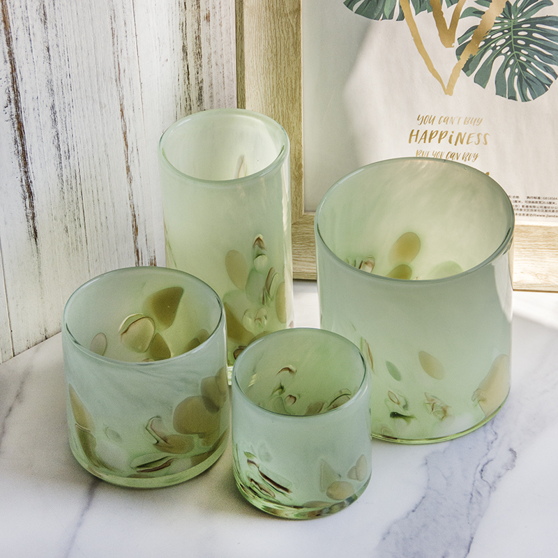 Handmade mouth-blown color art Glass tealight Candleholder vases /ornaments CY6 Candy 6 Green 8