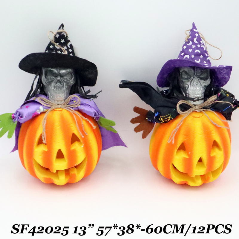13 Inch Halloween Decor Witch head Pumpkin with light