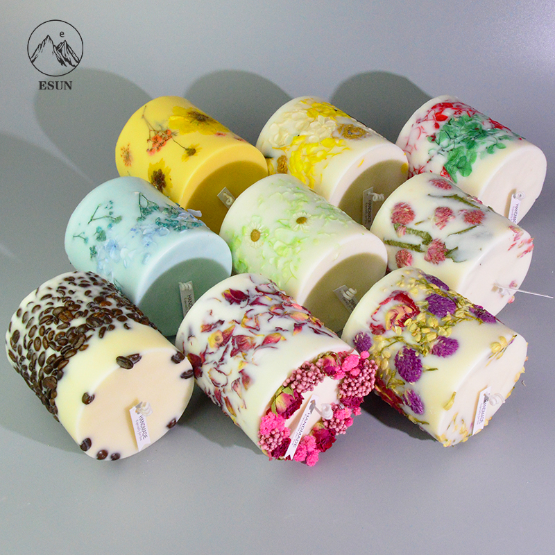 Flower Pressed Wedding Birthday Gift Pillar Soy Wax Aromatherapy Scented Candles