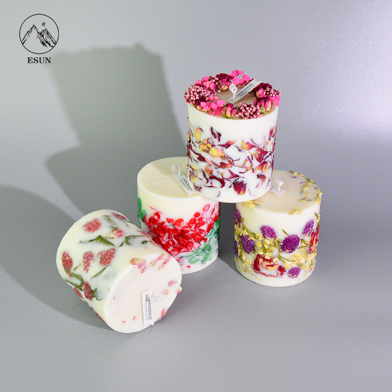 Flower Pressed Wedding Birthday Gift Pillar Soy Wax Aromatherapy Scented Candles