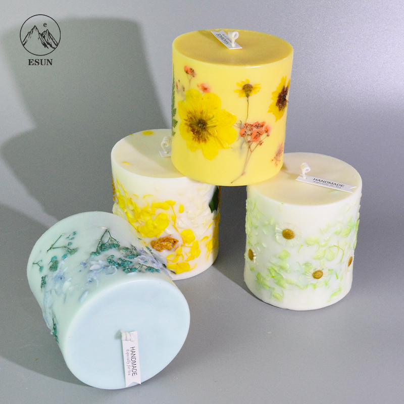 Flower Pressed Wedding Birthday Gift Pillar Soy Wax Aromatherapy Scented Candles