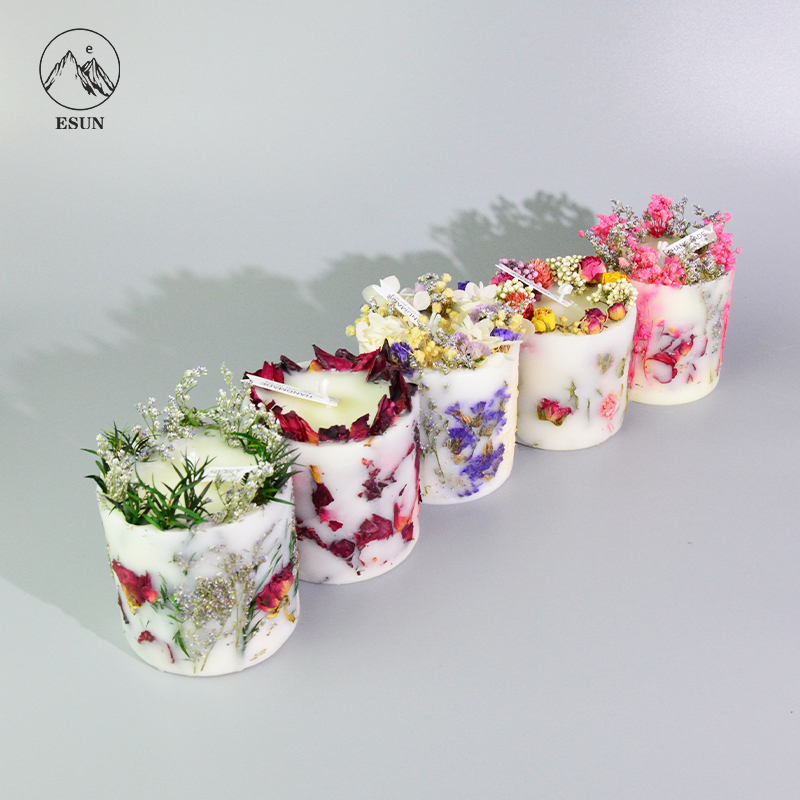Flower Pressed Wedding Birthday Gift Pillar Soy Wax Aromatherapy Scented Candles