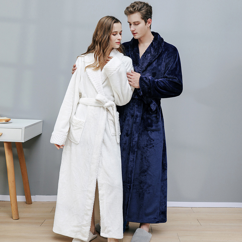 Nightgown women's winter long coral velvet and velvet thick bathrobe men's pajamas home wear