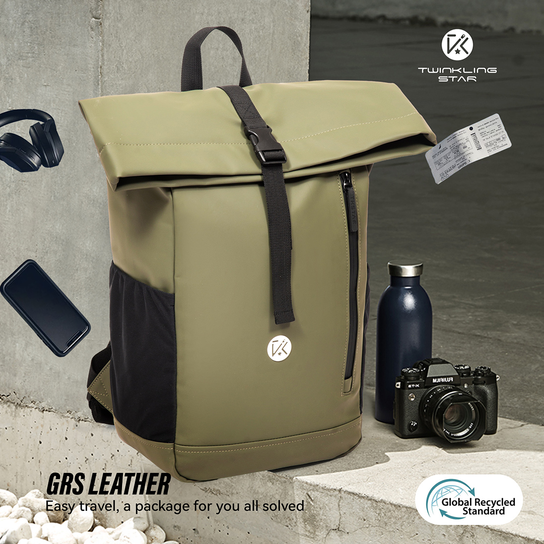 Green GRS leather fashion casual laptop backpack travel computer backpack handbag series