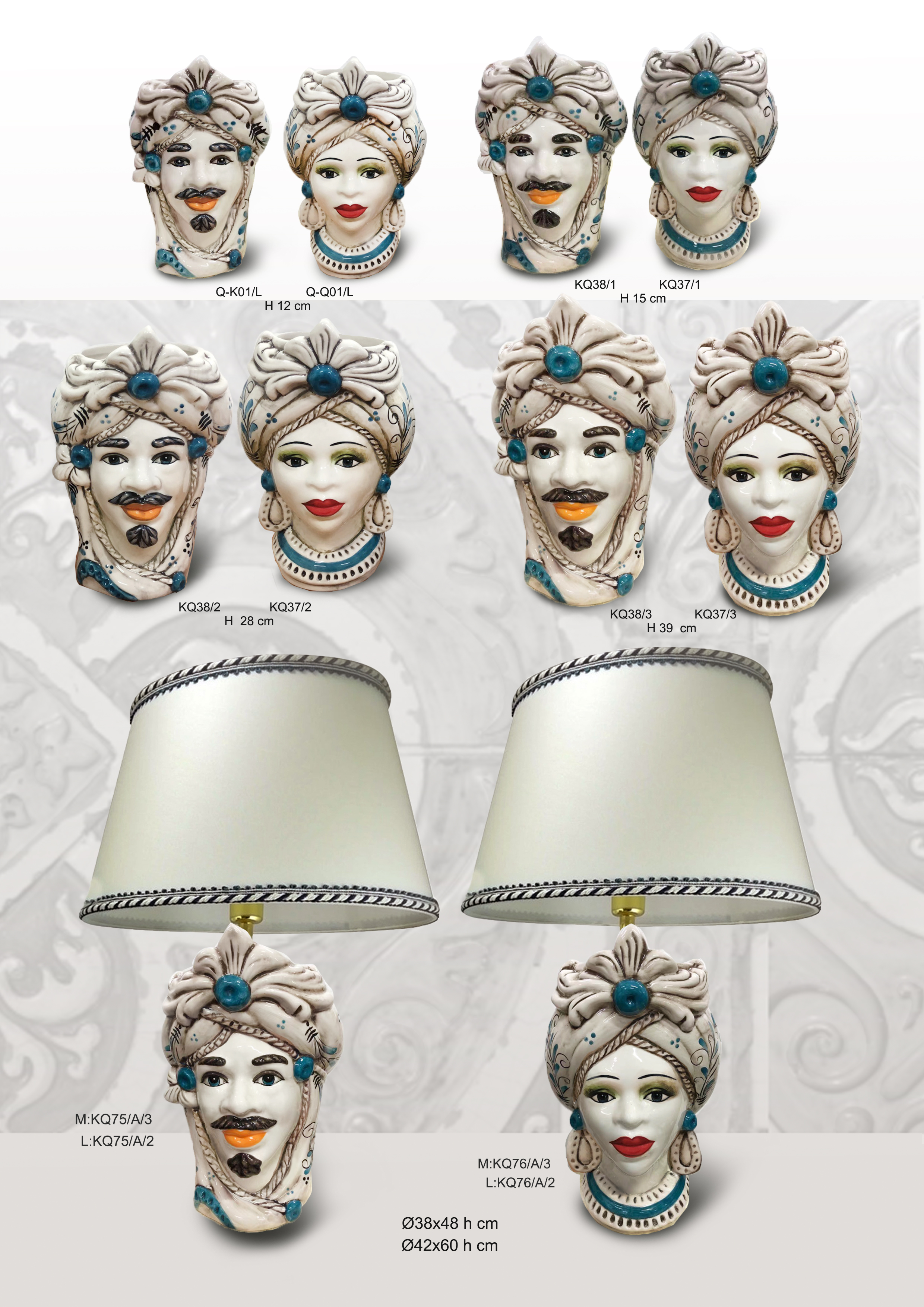 Sicilian Moor heads decorated in Caltagirone ceramic effect