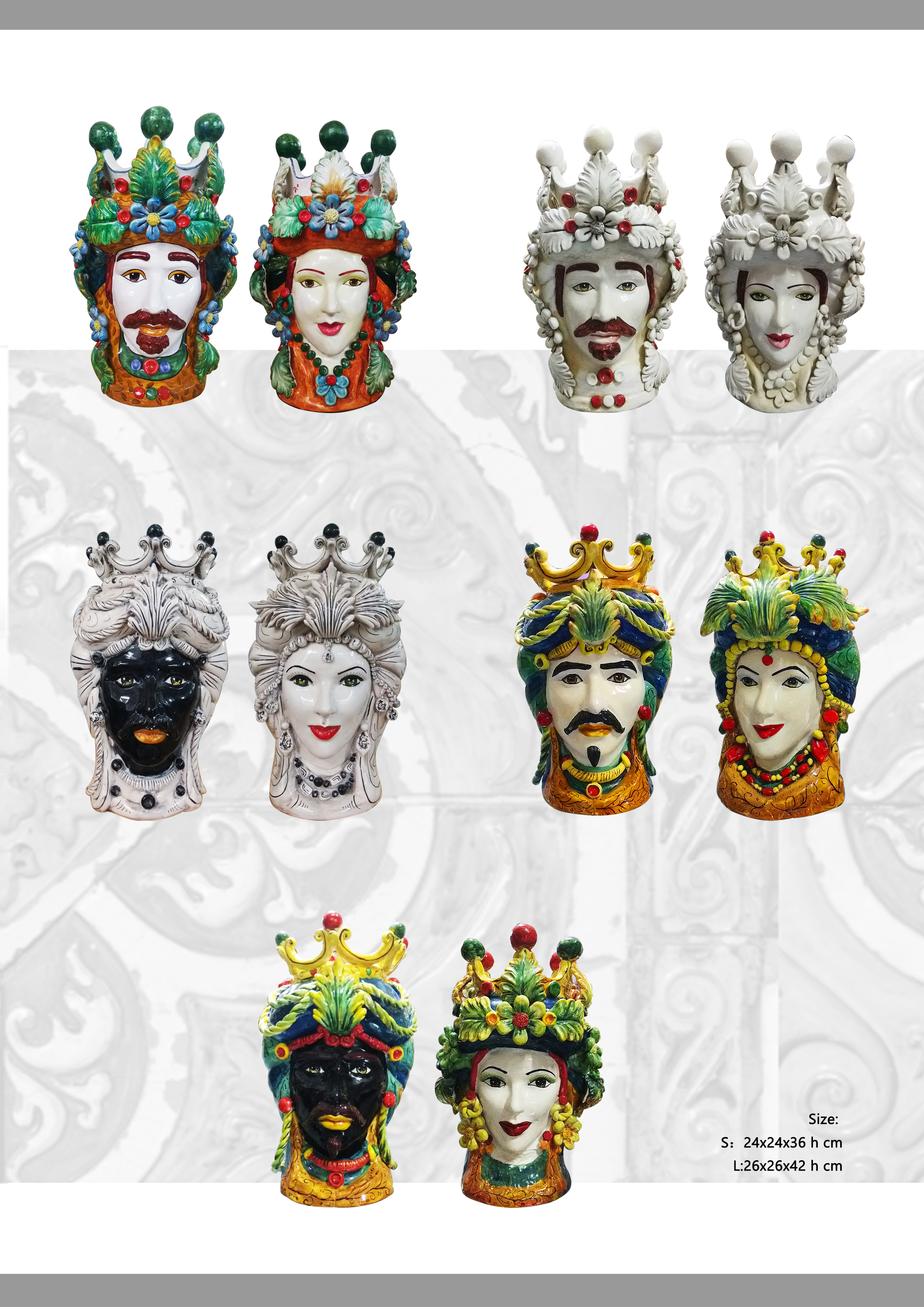 Sicilian Moor heads decorated in Caltagirone ceramic effect