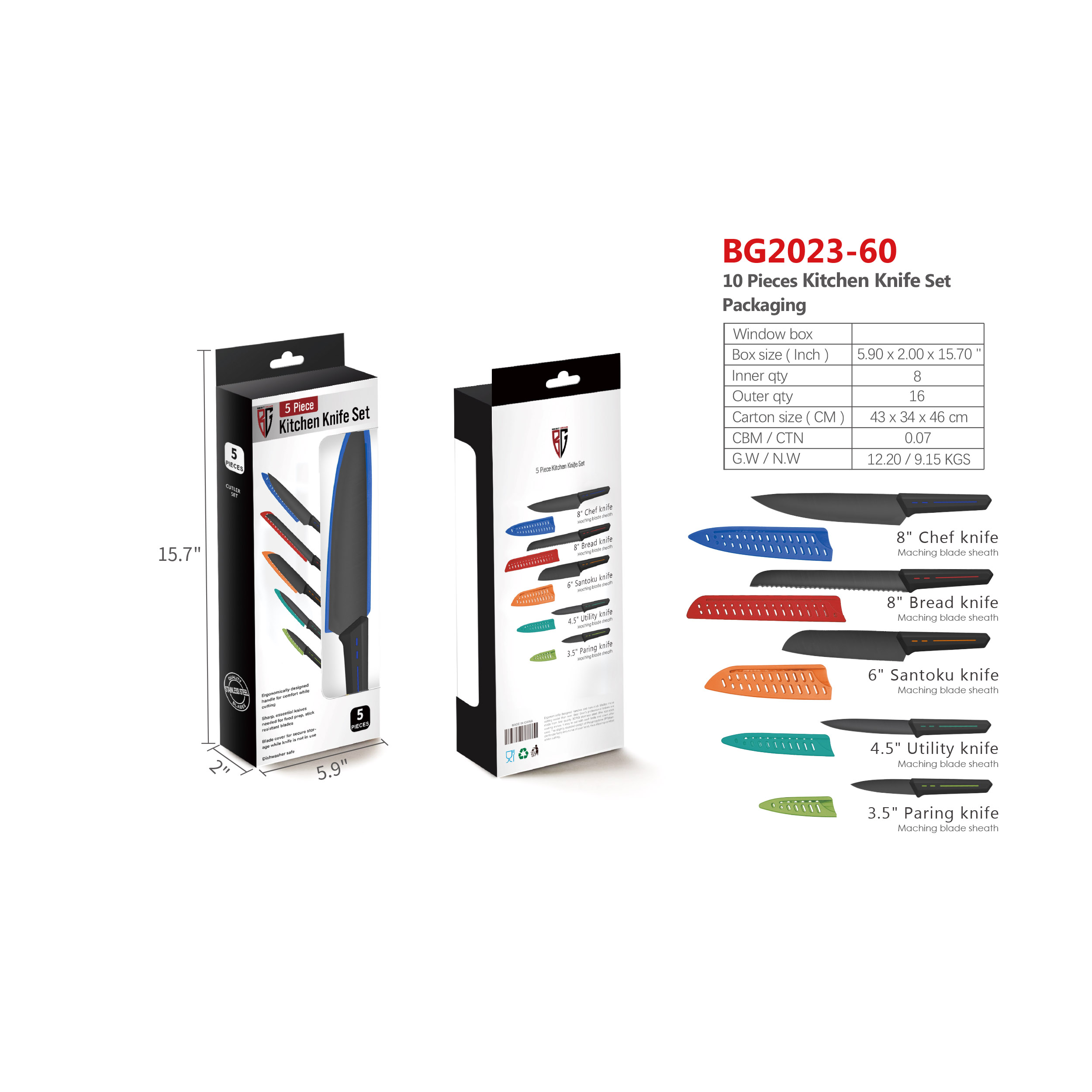 10pcs Kitchen Knife Set Packaging