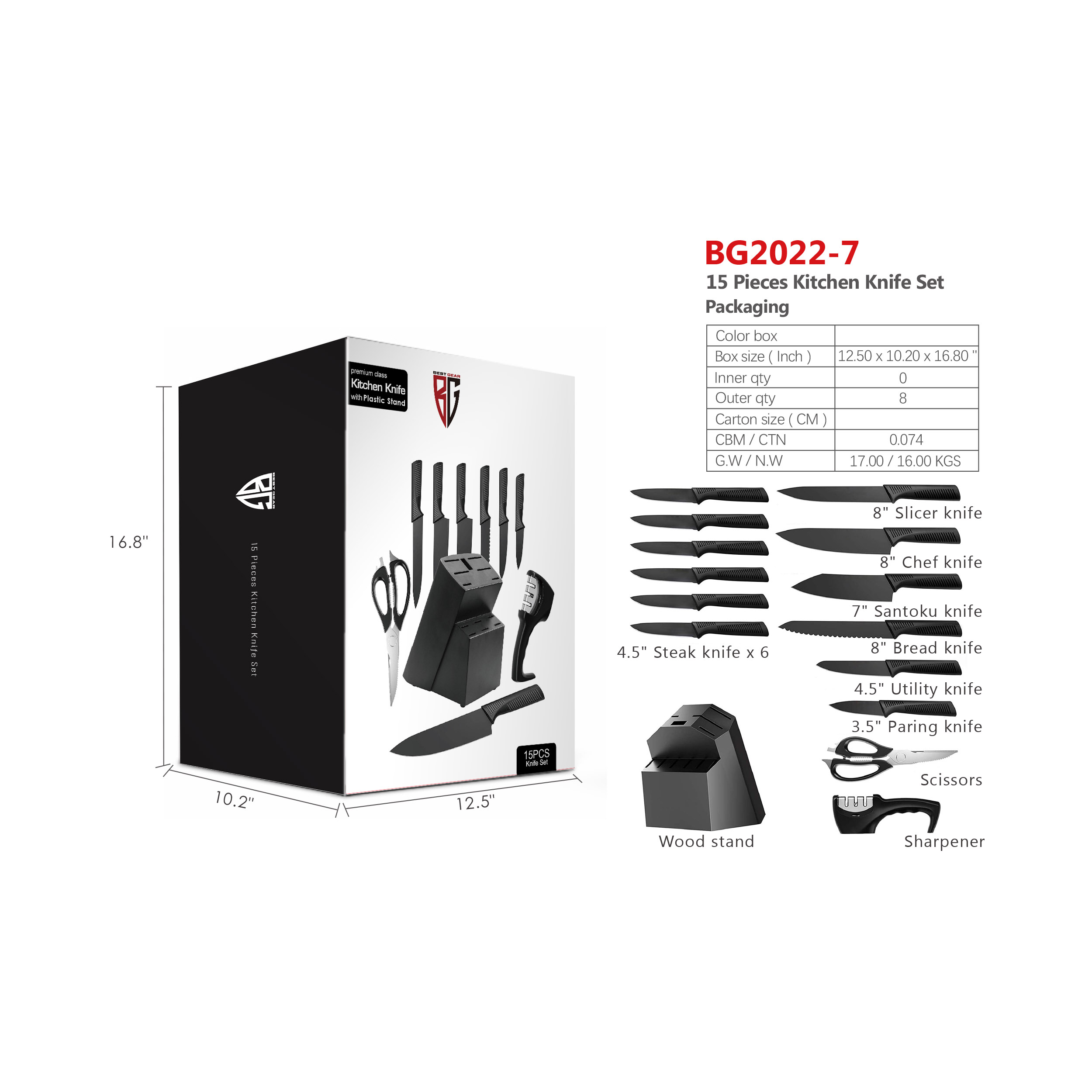 15pcs Kitchen Knife Set Packaging