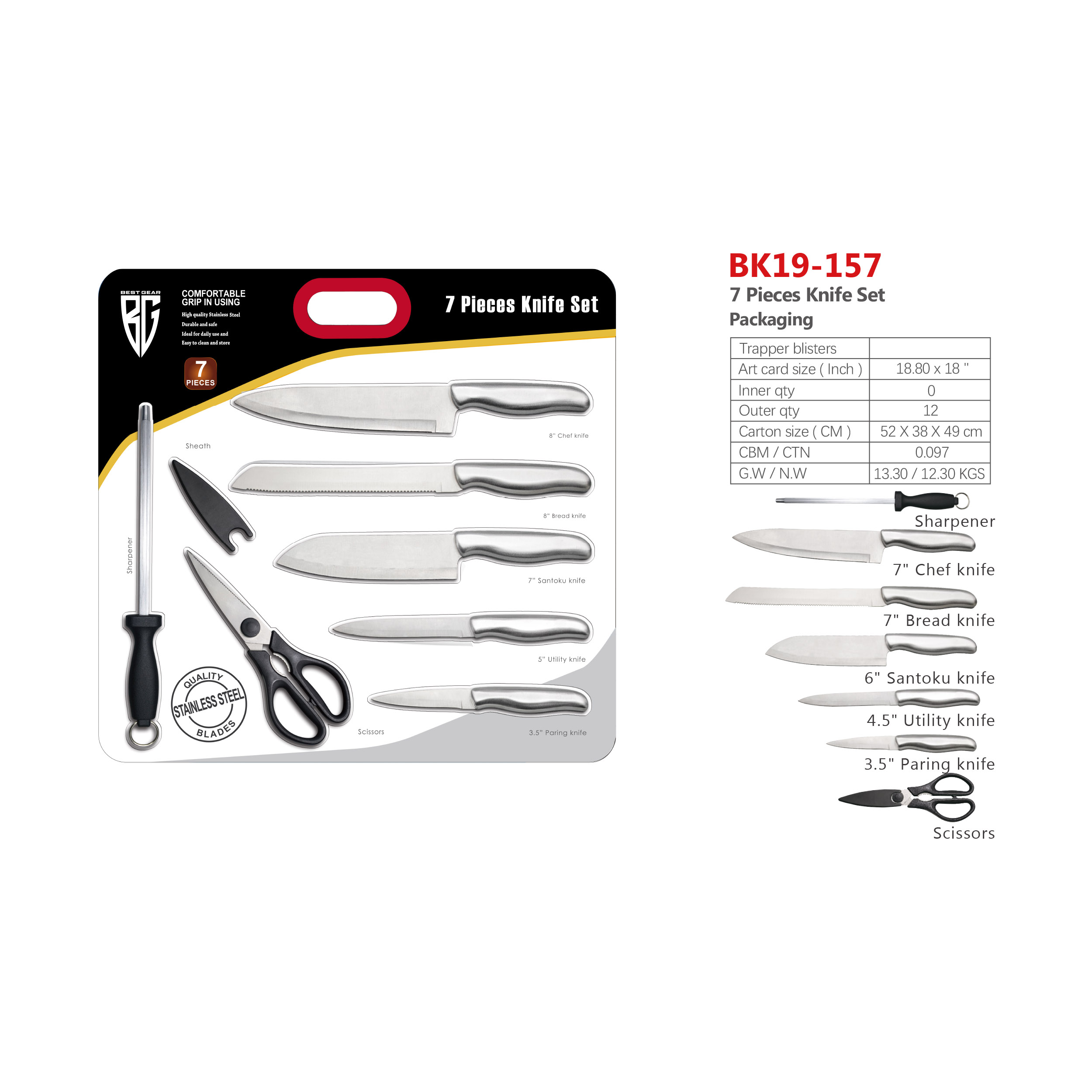 7pcs Knife Set Packaging