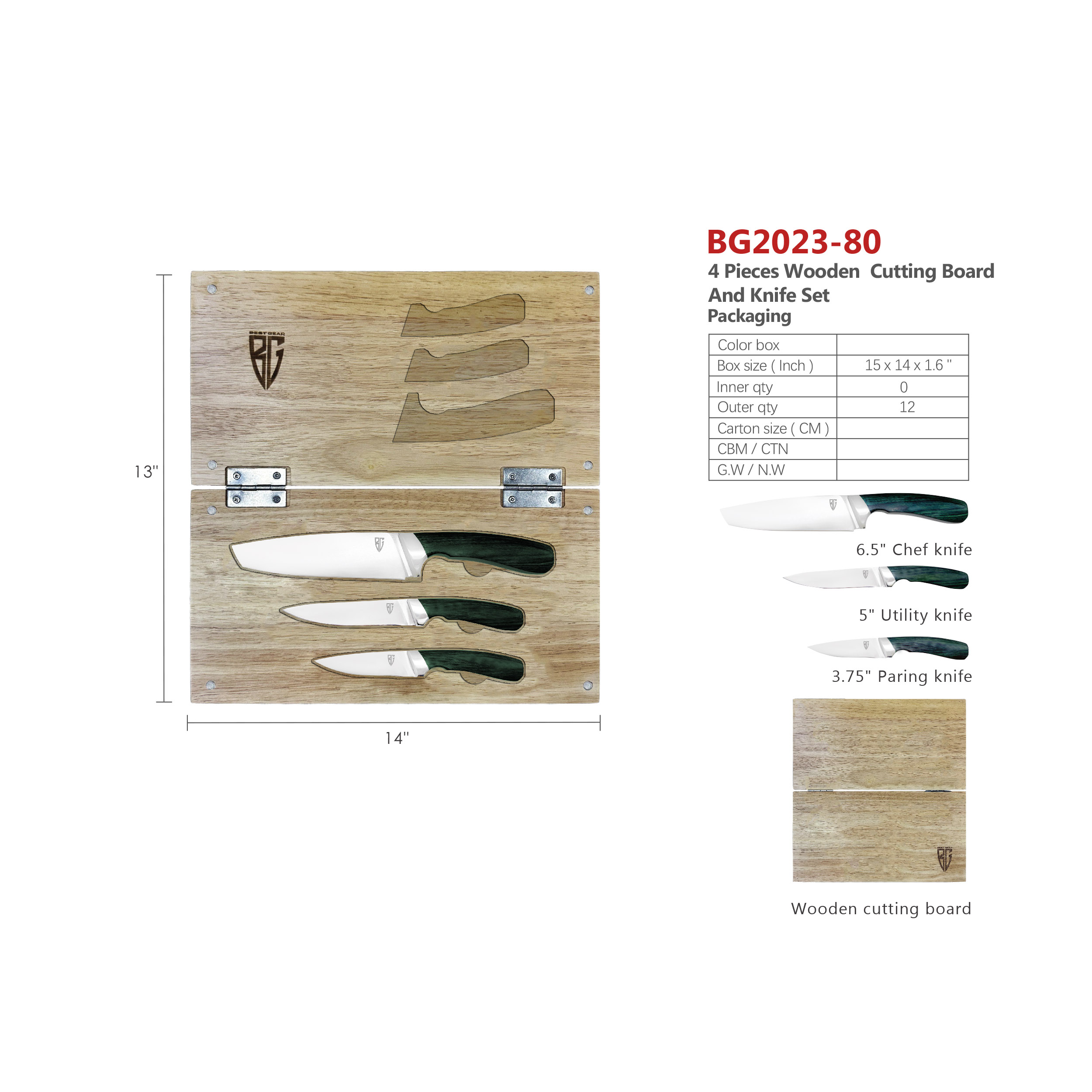 4pcs Wooden Cutting Board And Knife Packaging