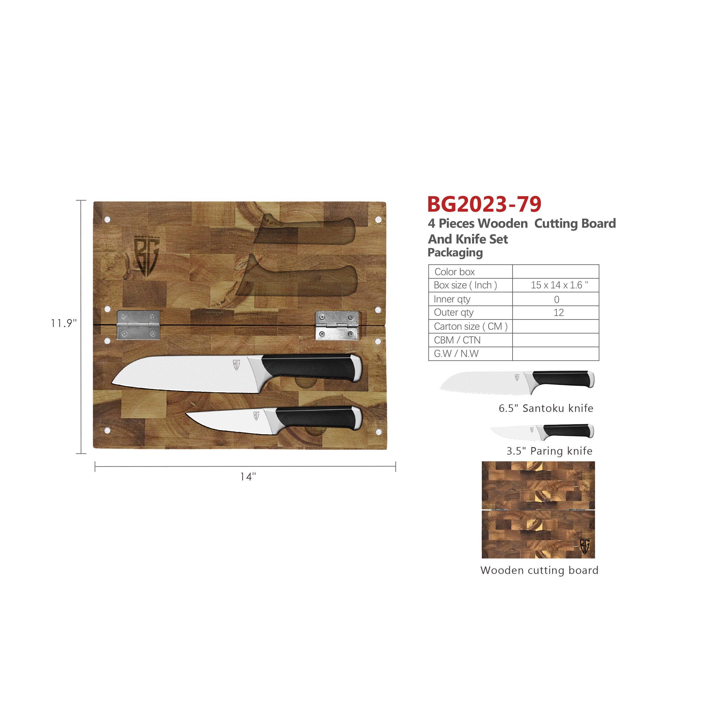 3pcs Wooden Cutting Board And Knife Packaging