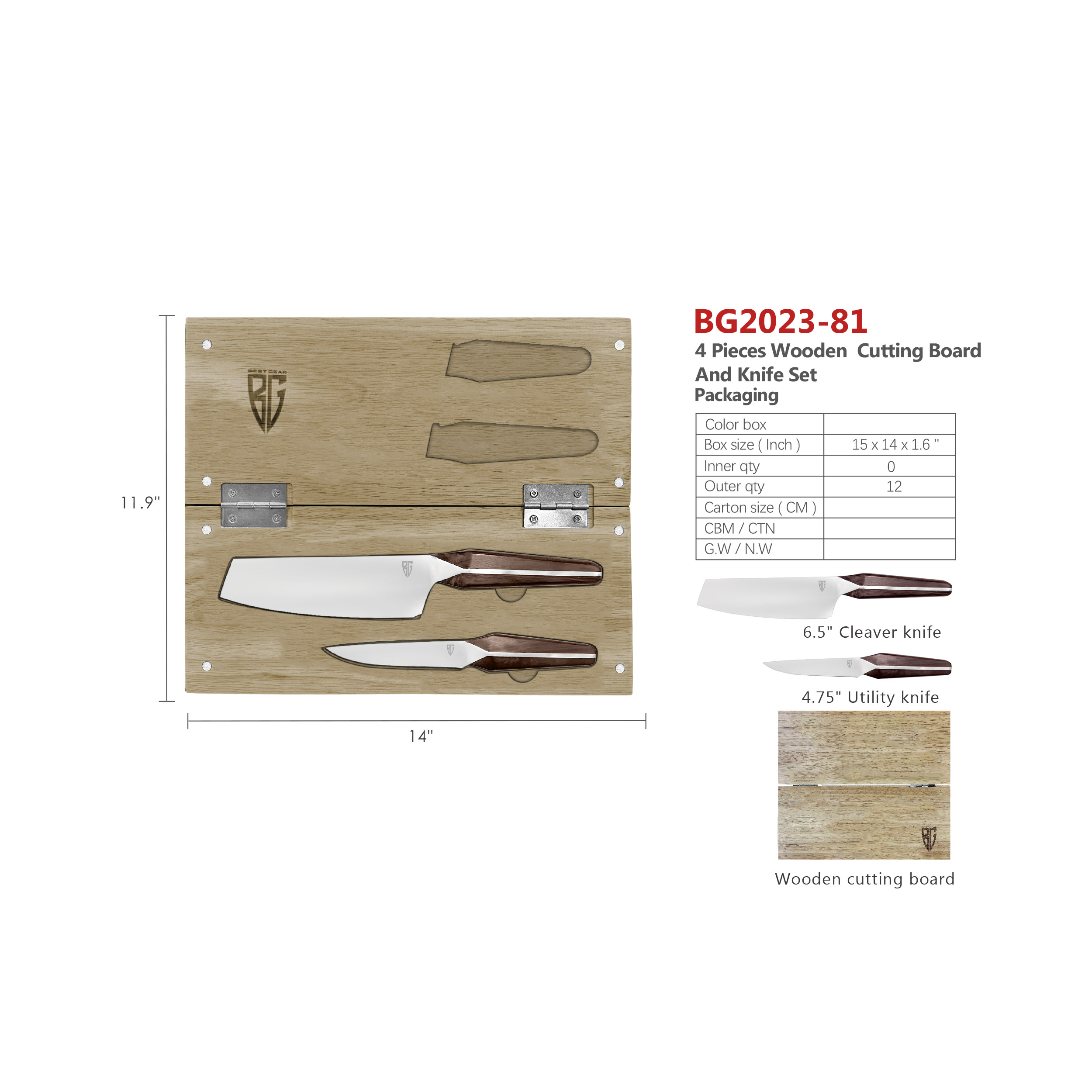 3pcs Wooden Cutting Board And Knife Packaging