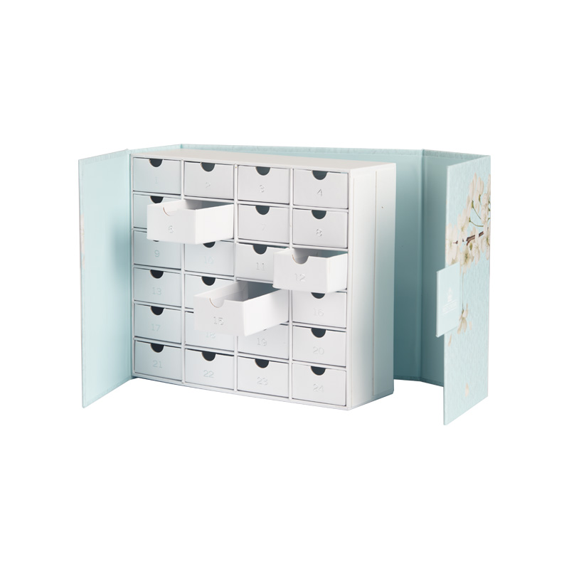 Custom Holiday Cardboard Gift Box Packaging Calendar Box with Two doors and Magnet and Drawers