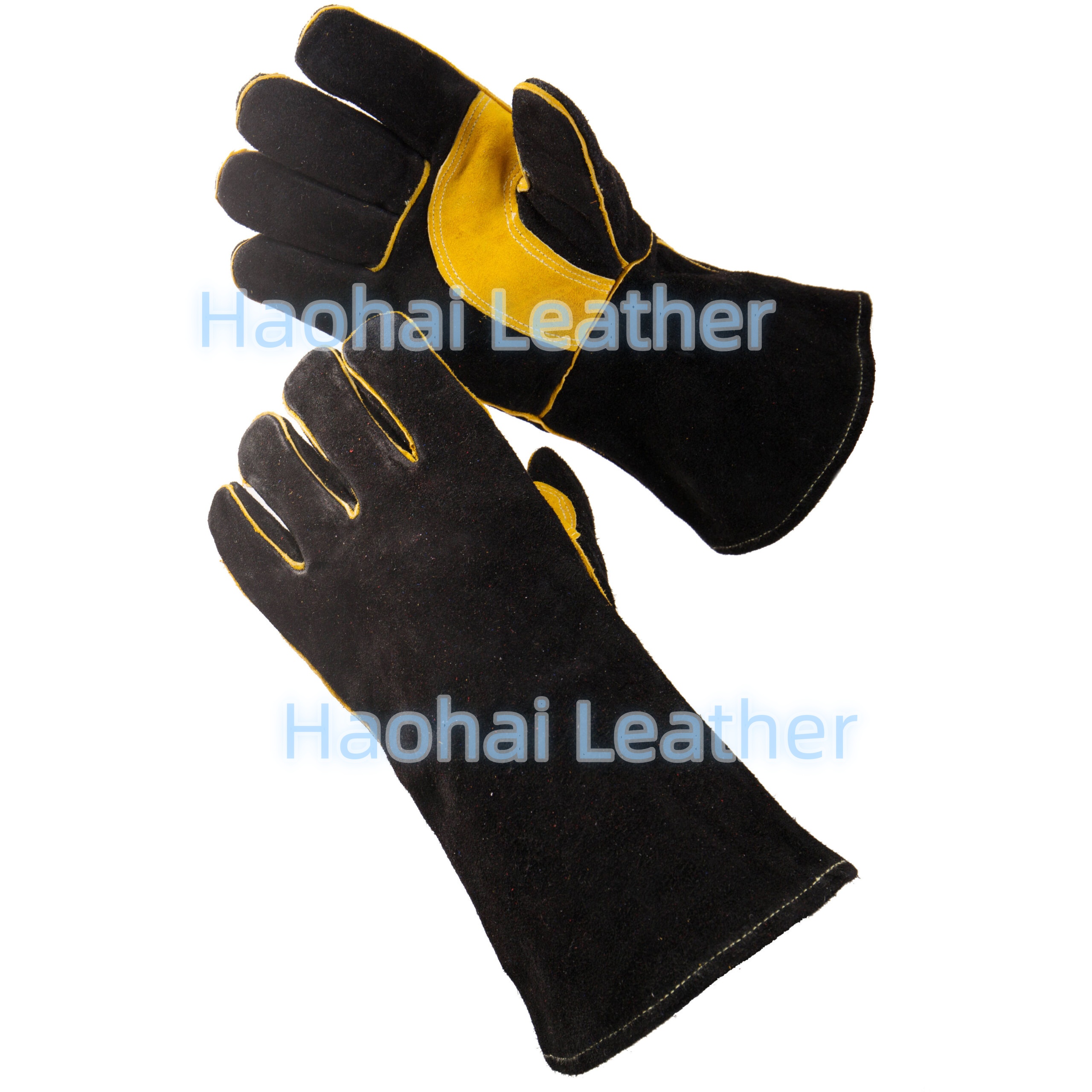 High quality reinforced palm black color cow split leather welding protective safety gloves