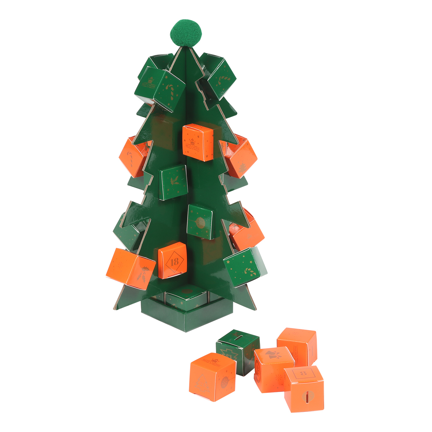 Christmas Tree Shape Cardboard Rigid Hard Box Advent Calendar Gift Packaging