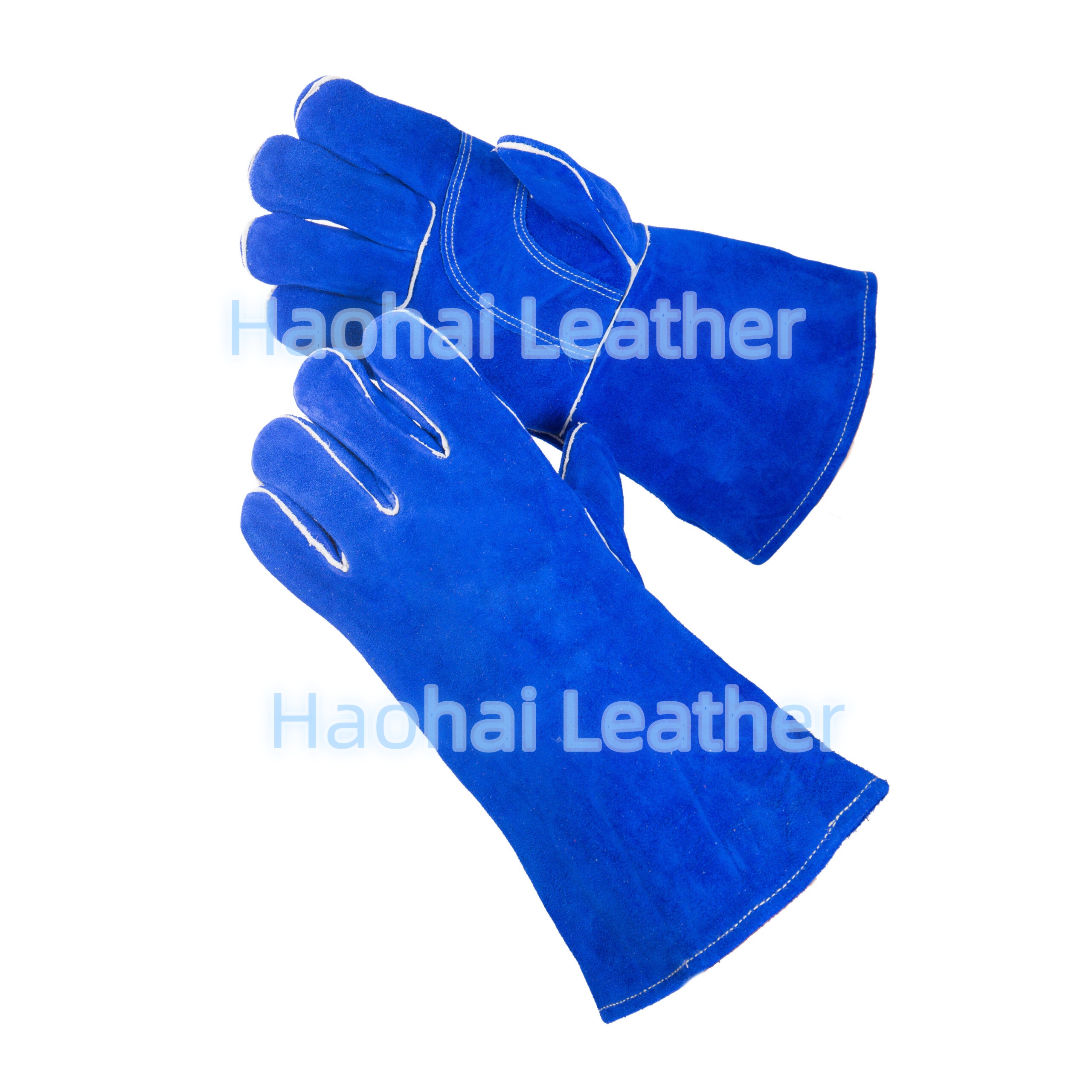 Premium blue color reinforced palm cow split leather hand safety welding gloves