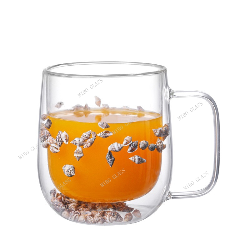 double wall coffee glass with handle,double wall coffee glass with dry flower