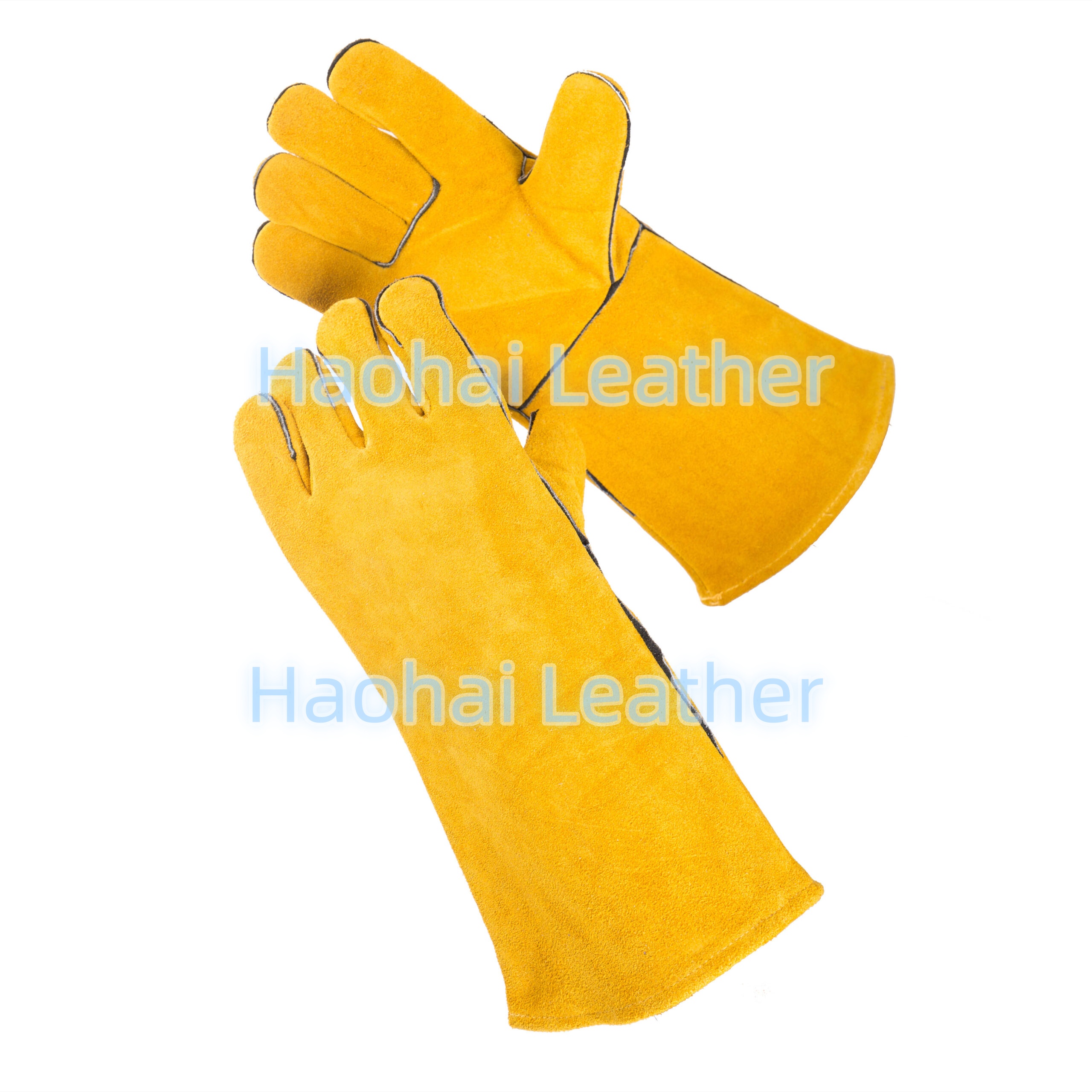 Wholesales yellow color cow split leather welding safety protective gloves