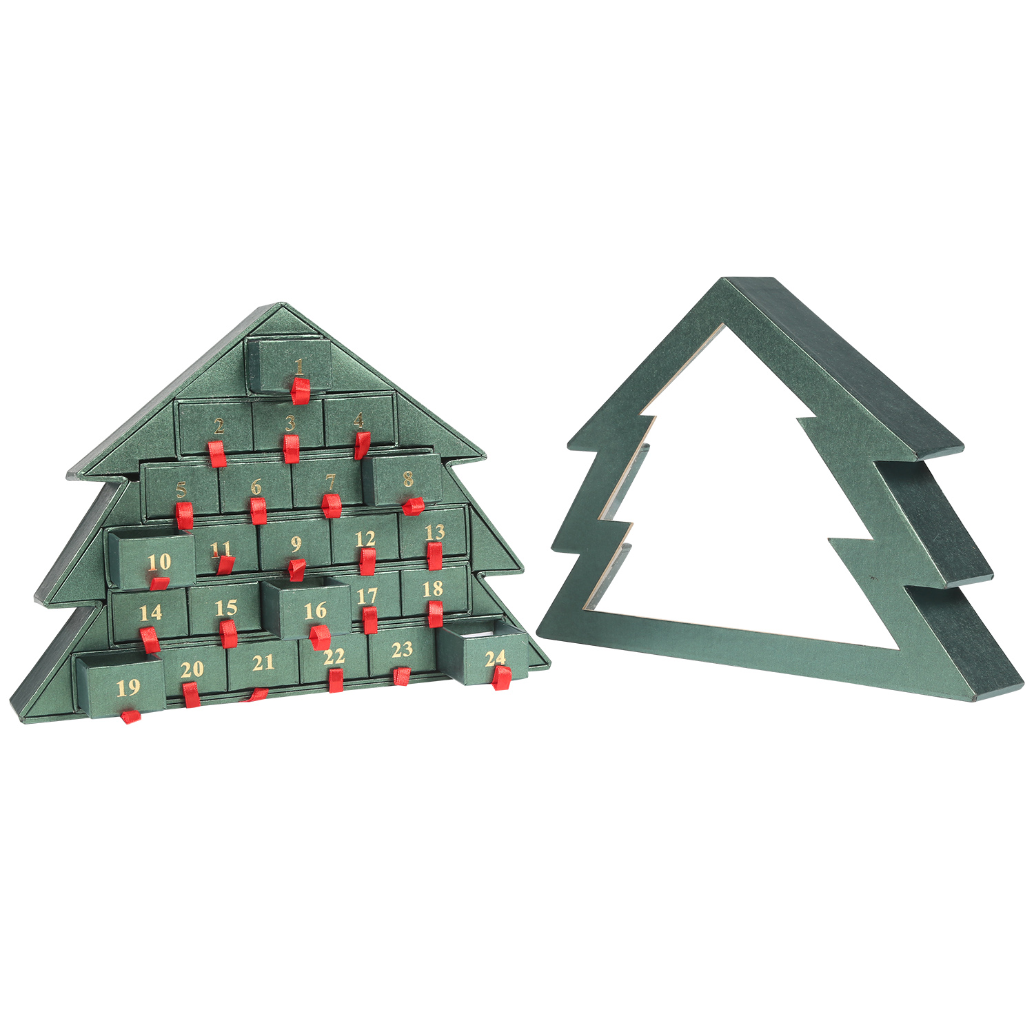 Christmas Gift Packaging Tree Shape Lid and Bottom Craft Box with 24 Drawers