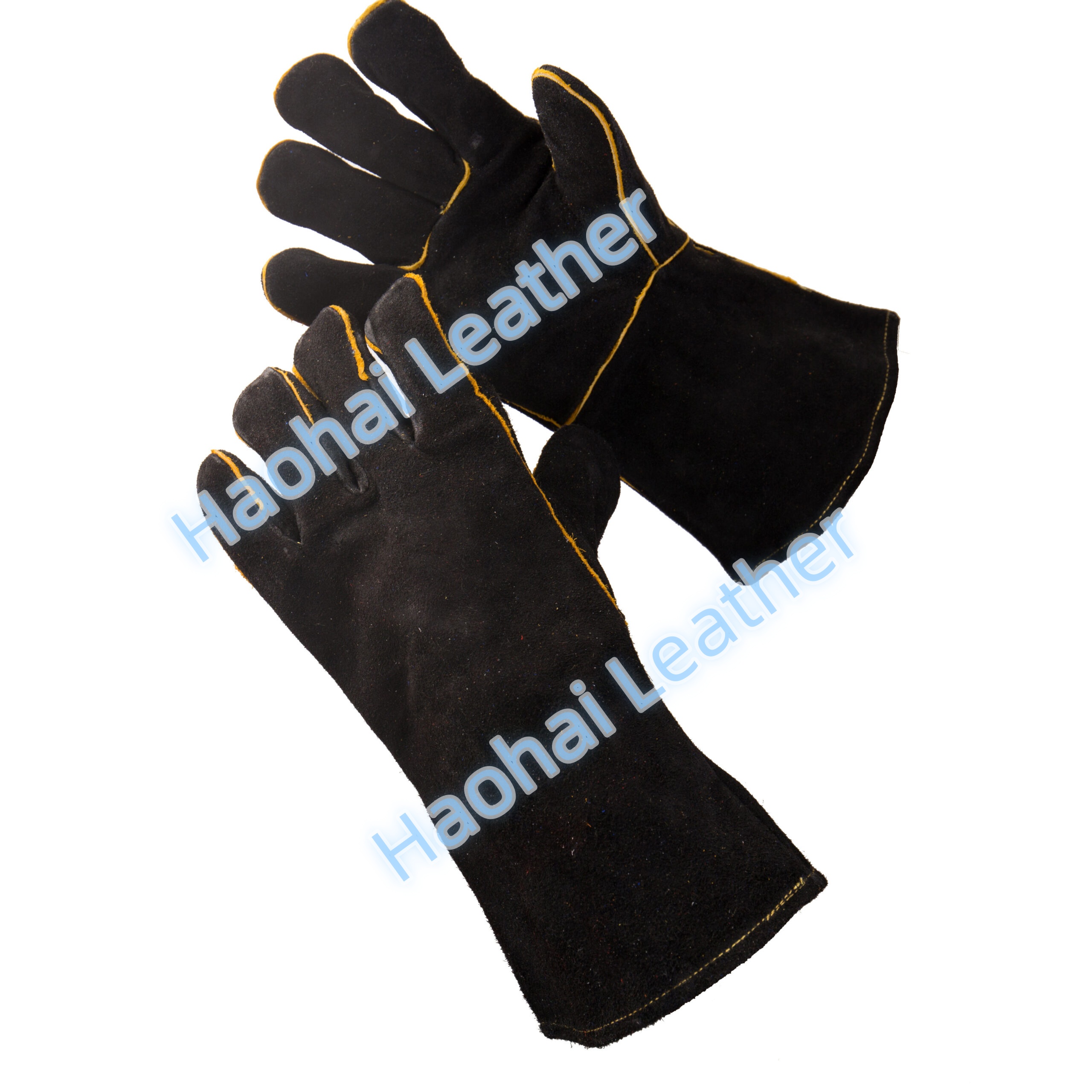 Black color cow split leather welding gloves