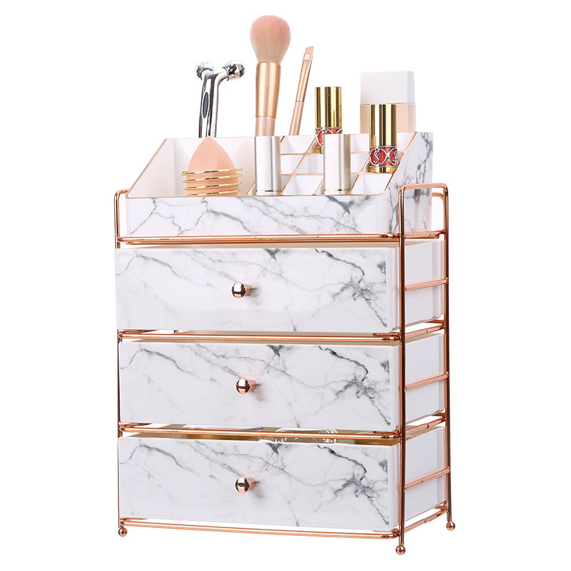 4-Tier Samll Makeup Organizer Set, w/ Metal Rack & 3 Drawers & Metal Knobs