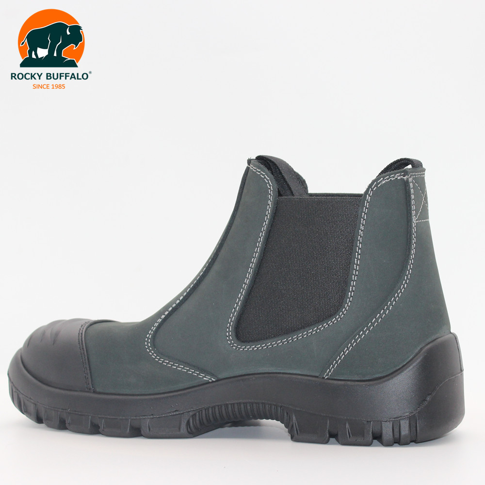 Rocky Buffalo No Lace Work Boots Steel Toe Safety Shoes Waterproof Full Grain Leather Men Shoes
