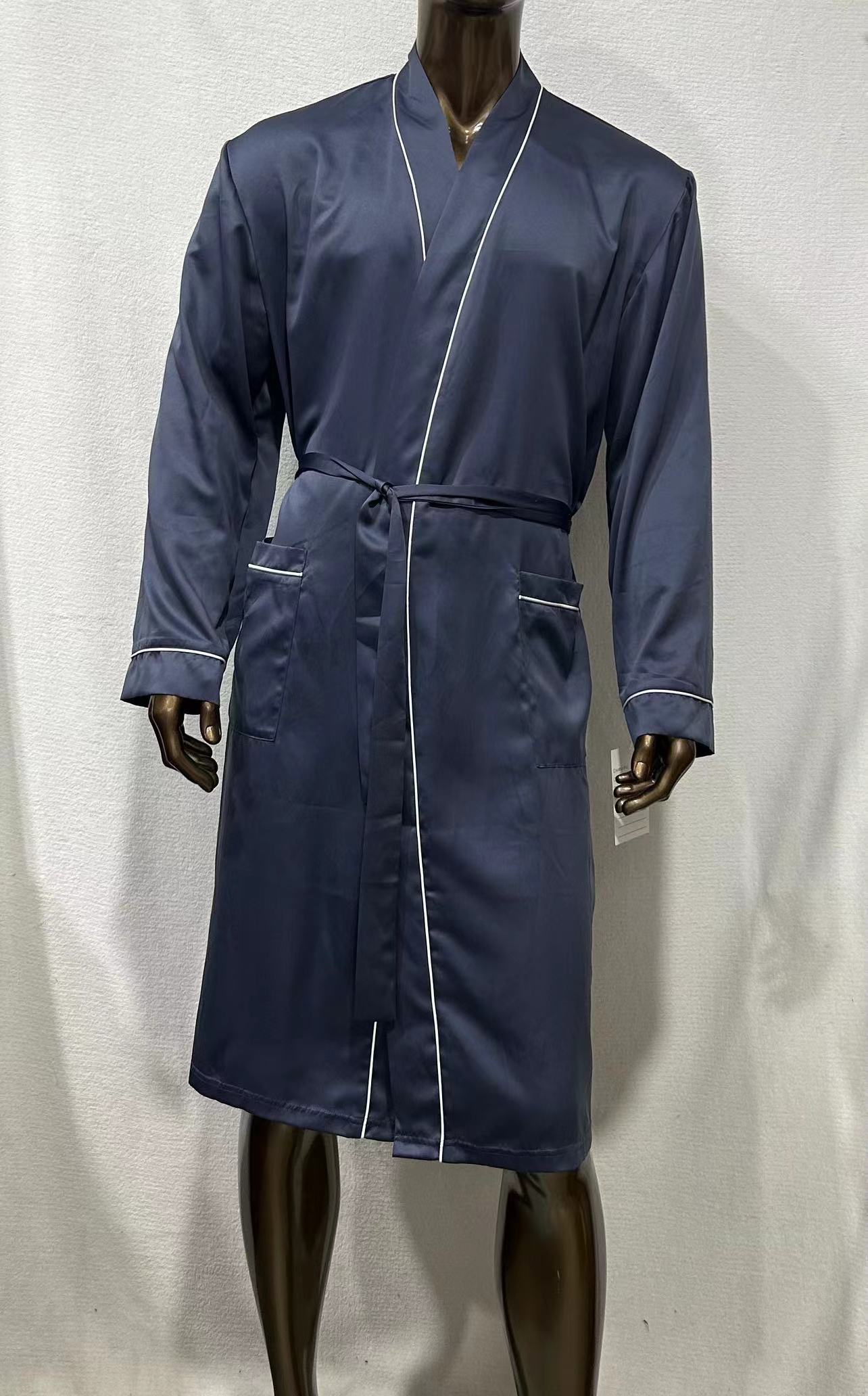 Men's Satin Kimono Collar Bathrobe With Piping