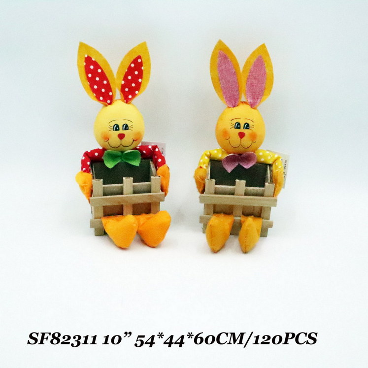 10 Inch Easter Rabbit Holiday Garden Decoraiton With Wooden Basket