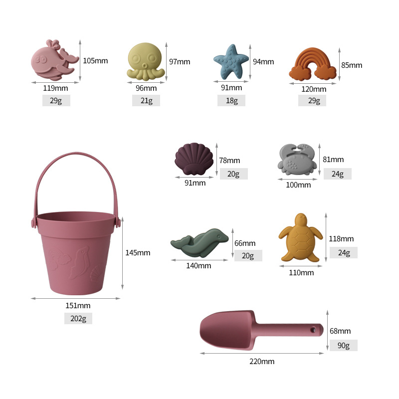 Summer Outdoor Toys Beach Sand Bucket Eco Friendly Funny Silicone Beach Sand Toy Set For Kids