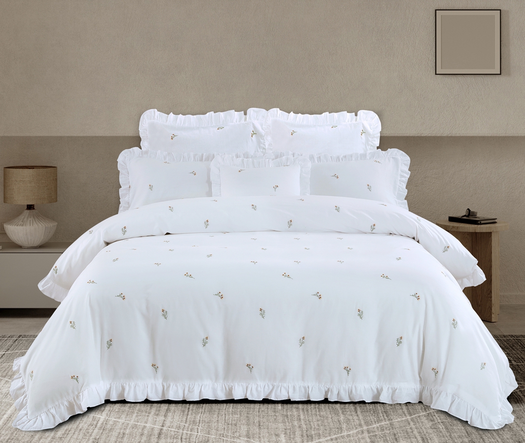 Washed Cotton Embroidery Ruffle Setver 3pcs Set