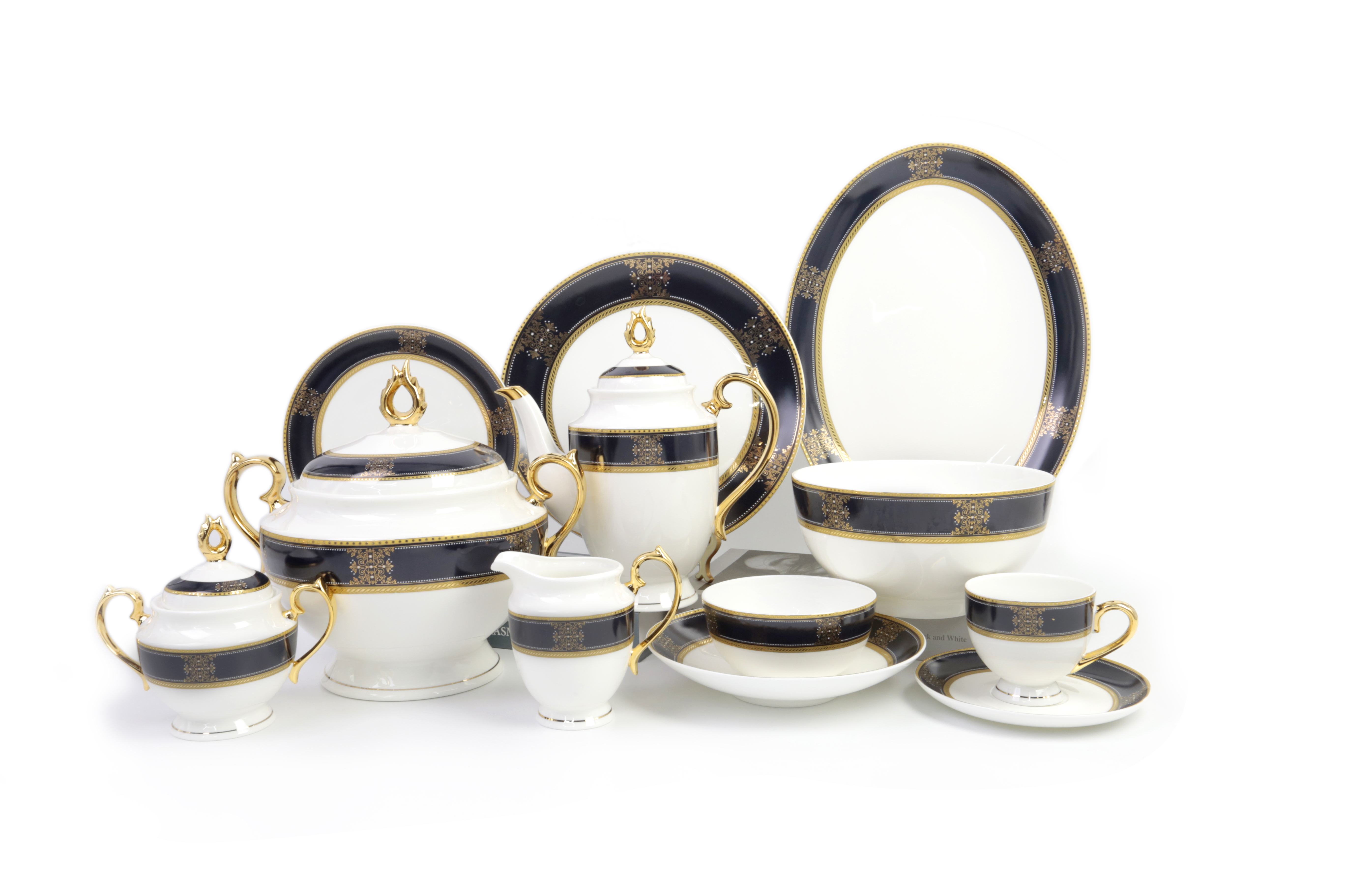61Pcs Luxury Fine Bone China with Decal and Hand-Painted Metallic Decoration Dinner Set