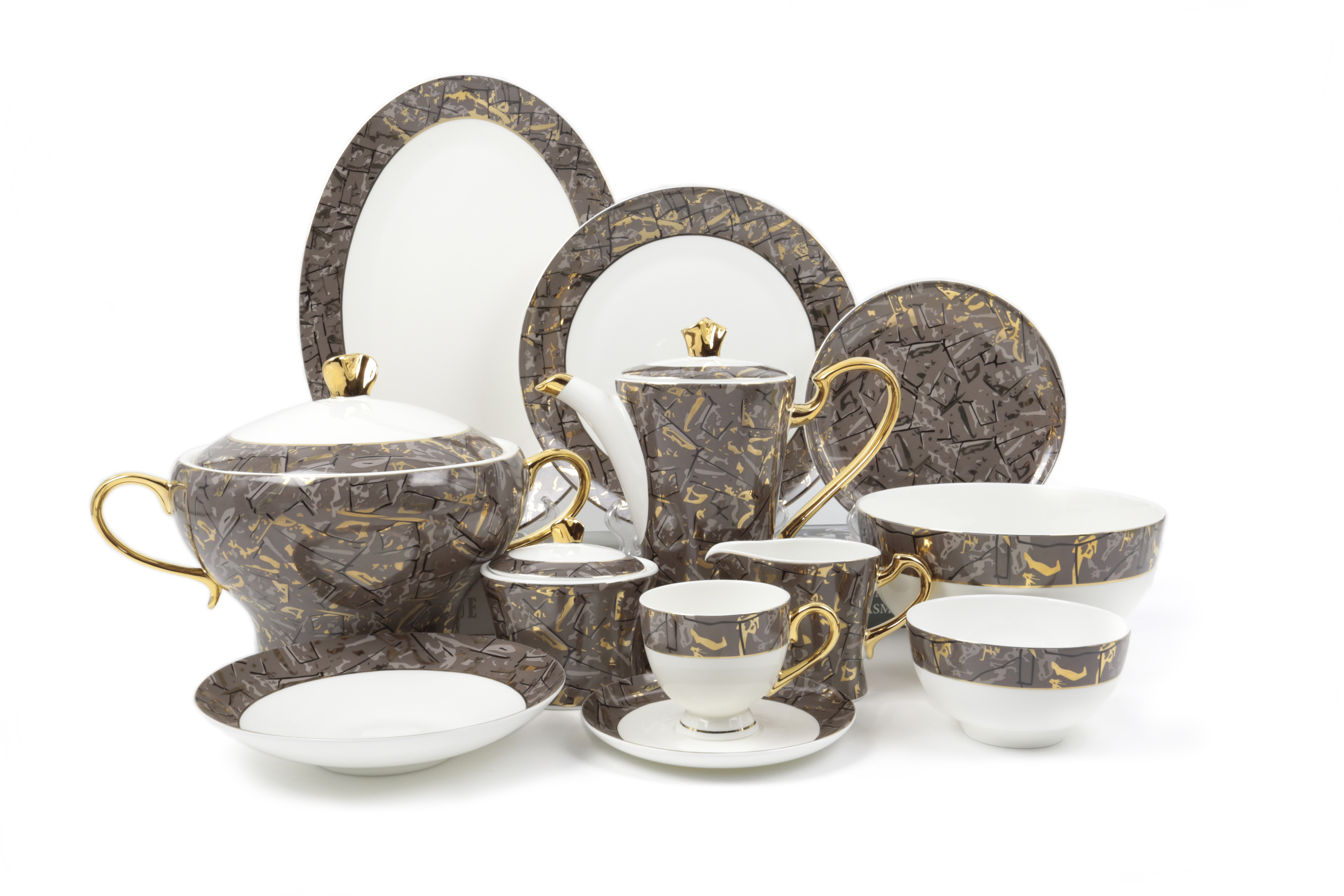 66pcs Fine Bone China with Decal and Hand-Painted Metallic Decoration Dinner and Tea Set