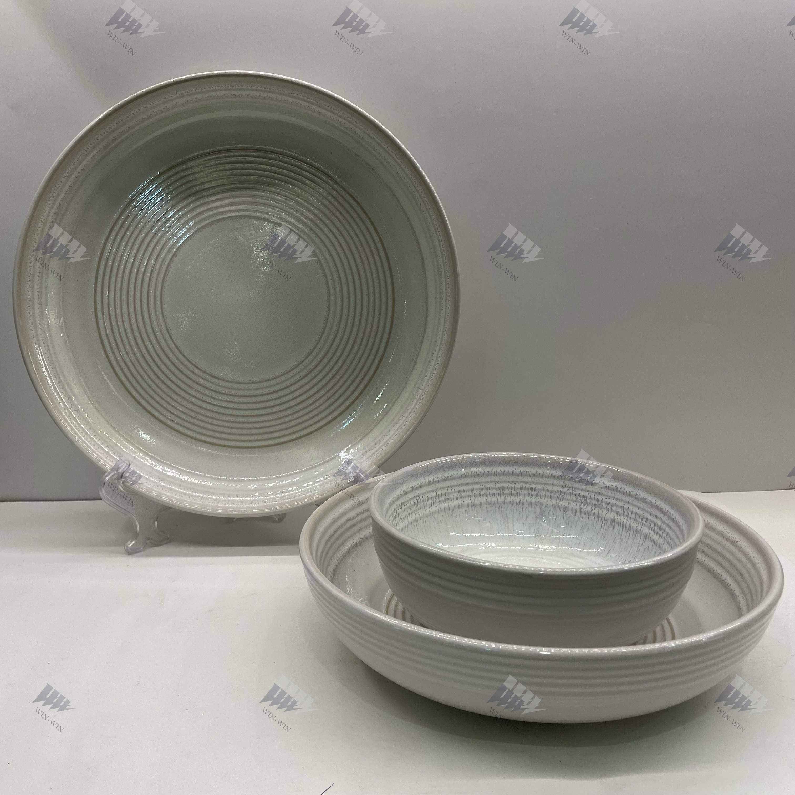 18pcs embossed grey stoneware dinner set
