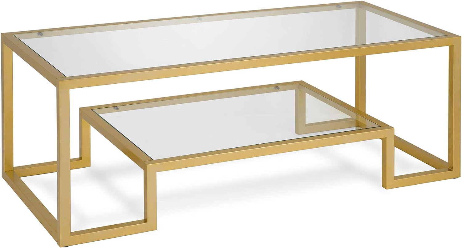 Wide Rectangular Home Decoration steel frame glass Coffee Table Handmade Glass Center Table