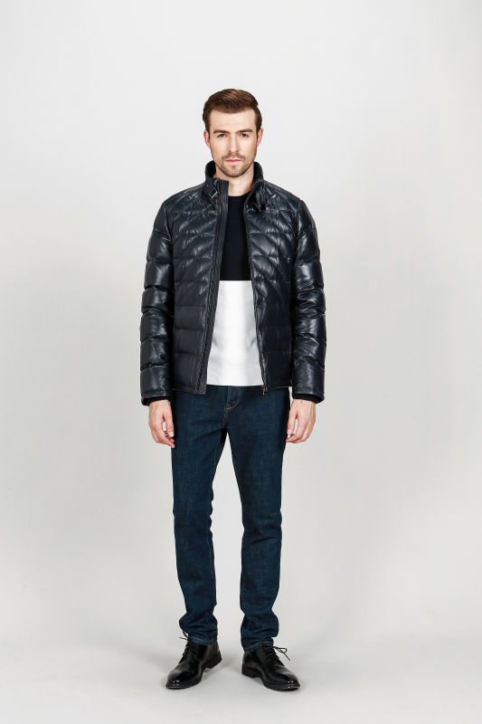 Men genuine Leather Lambskin Down jacket