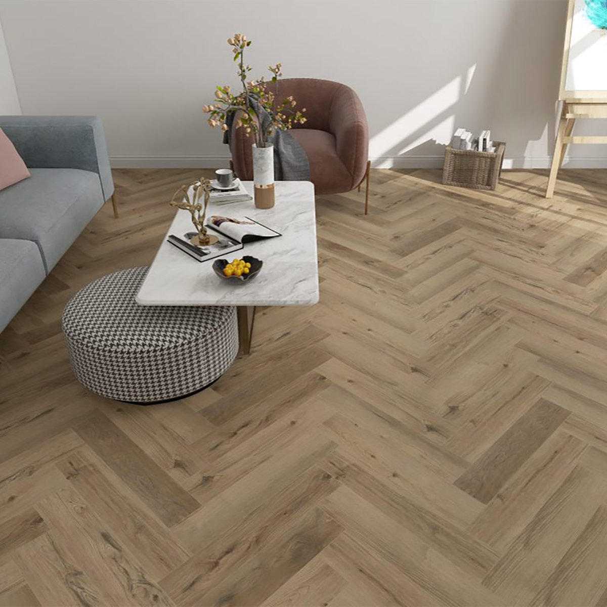 Small Size 600mm*150mm 6mm Spc Floor Acoustic Wood Herringbone Spc Floor With 1.5mm IXPE