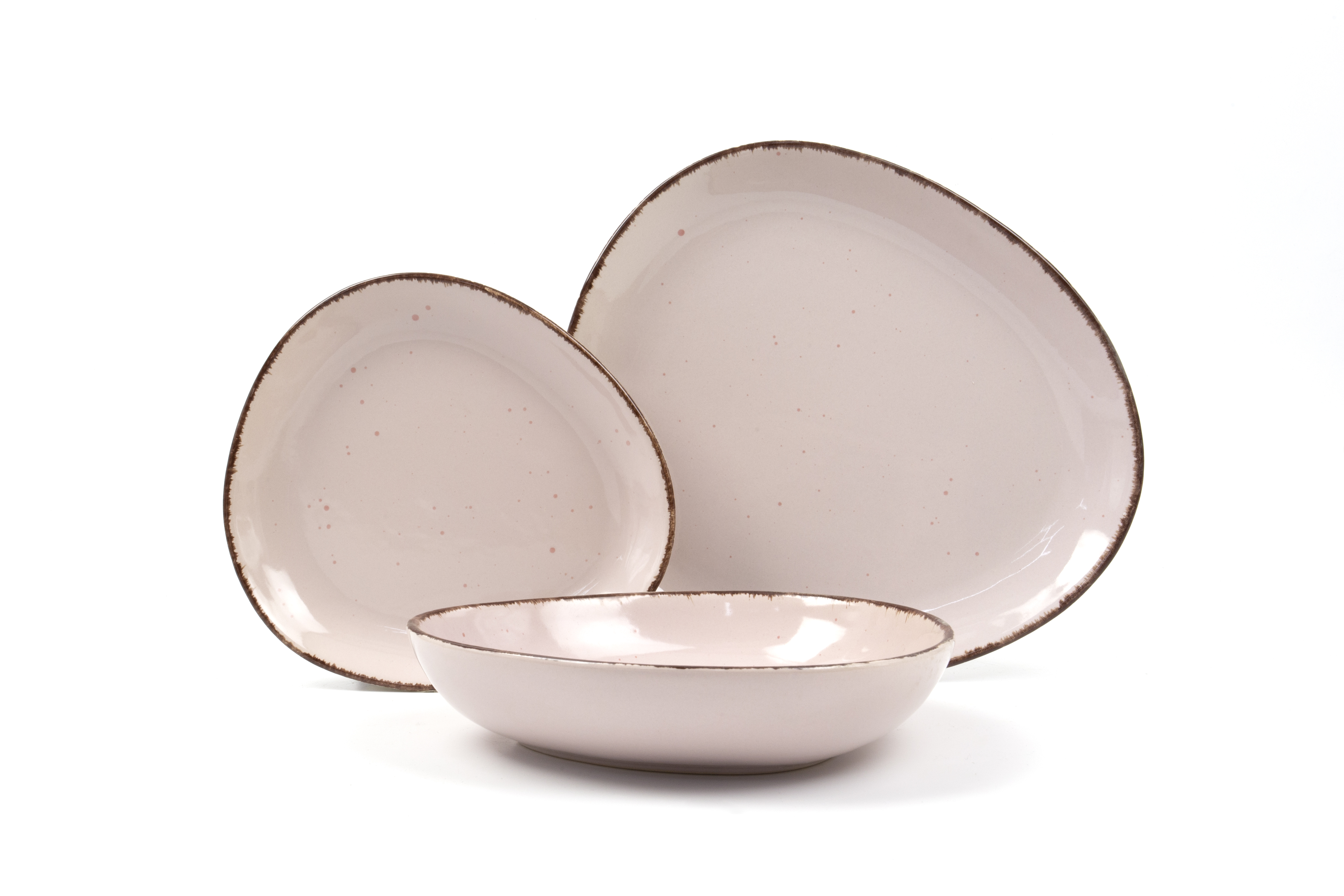 Irregular-Shape Glazed Porcelain with Eyelash Rim and Spraied Dots Dinner Set