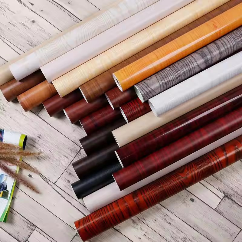 Self adhesive pvc wood grain vinyl wrap roll film desk furniture kitchen cabinets decorative films