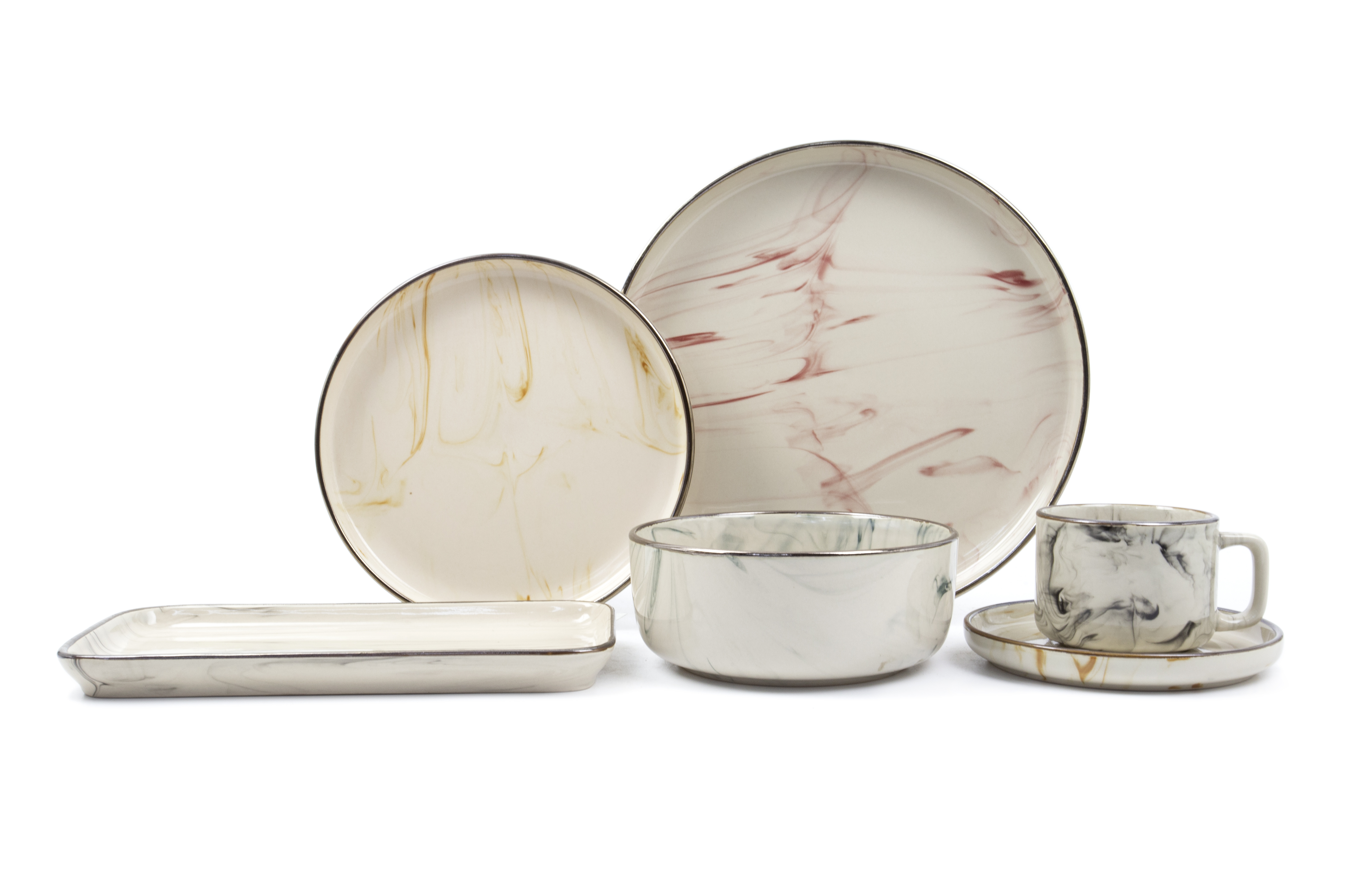 18pcs Marble Glazed Porcelain with Clour Rim Dinner Set
