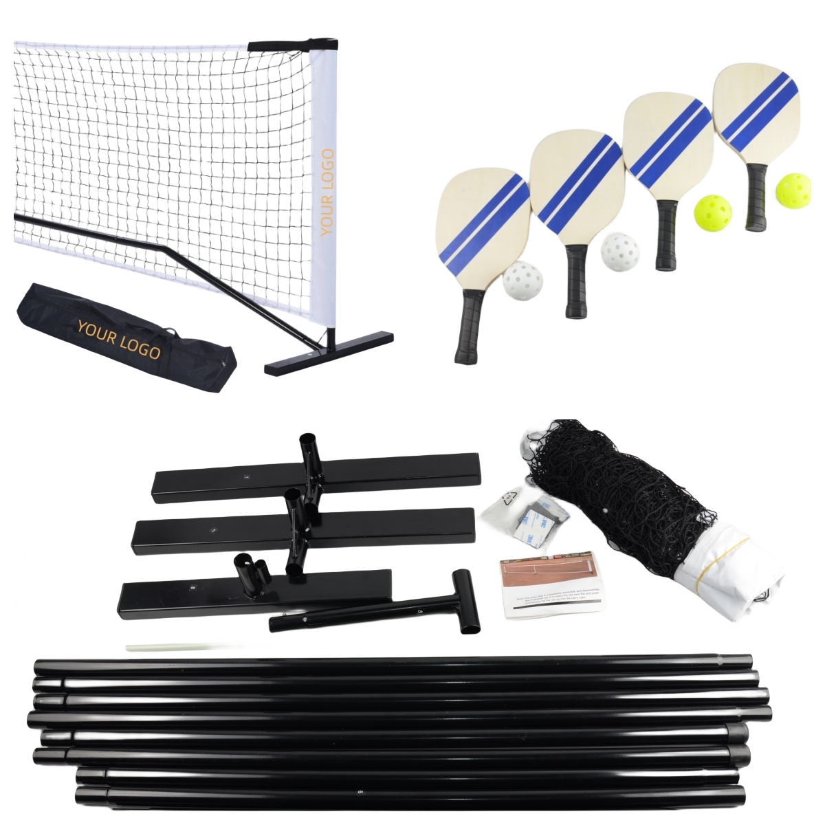 Wood /Wooden pickleball paddle net set