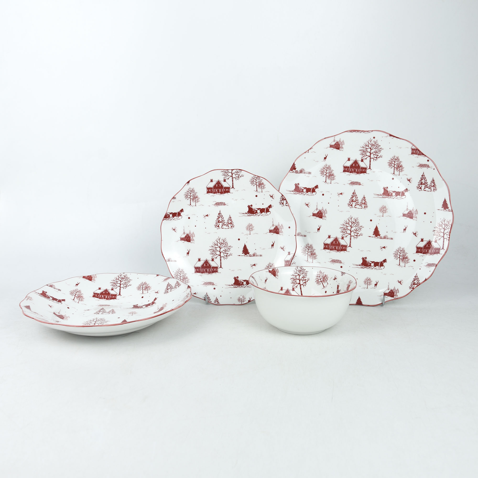 16pcs Porcleain Pad Printing Dinnerware Set Waved Edge