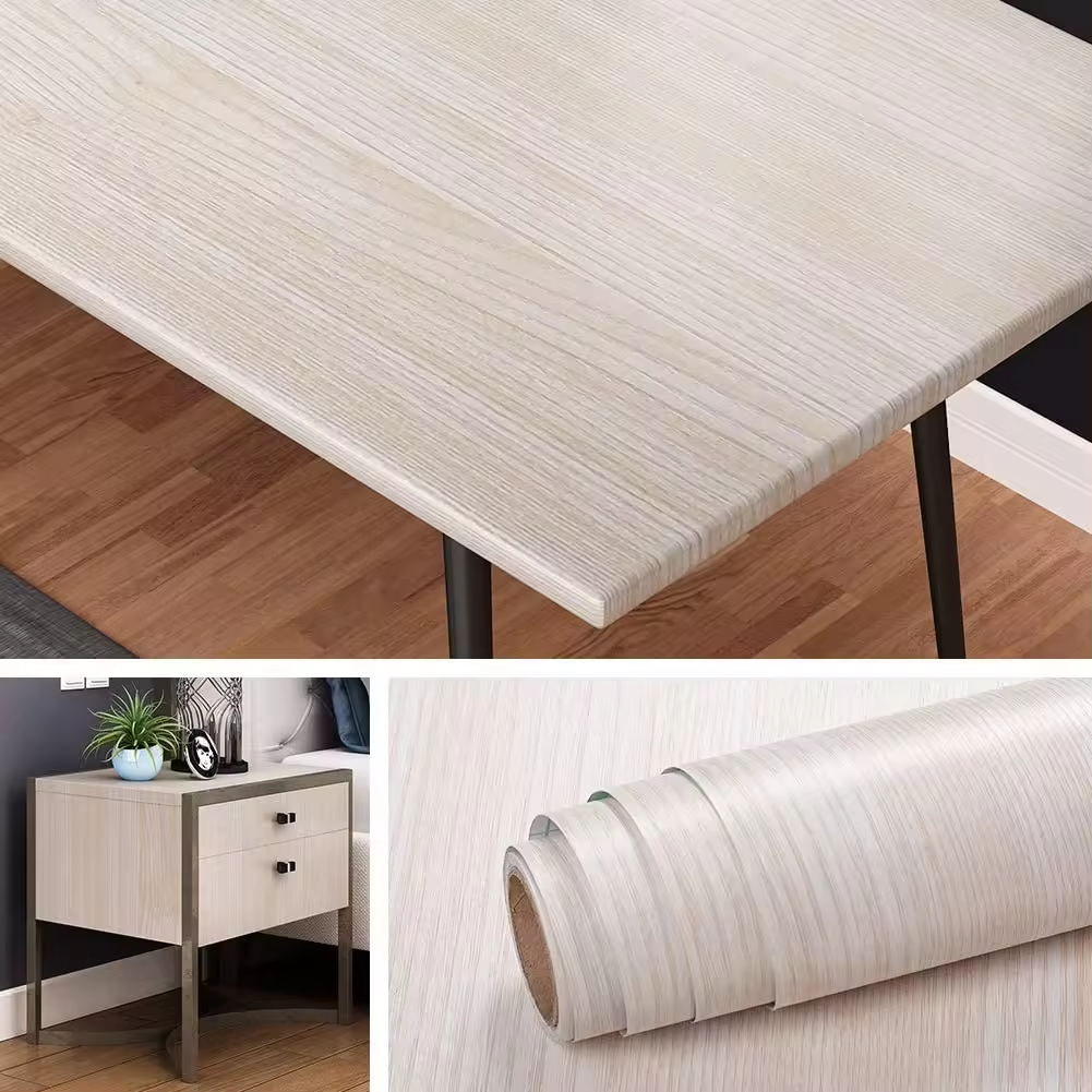 Self adhesive pvc wood grain vinyl wrap roll film desk furniture kitchen cabinets decorative films