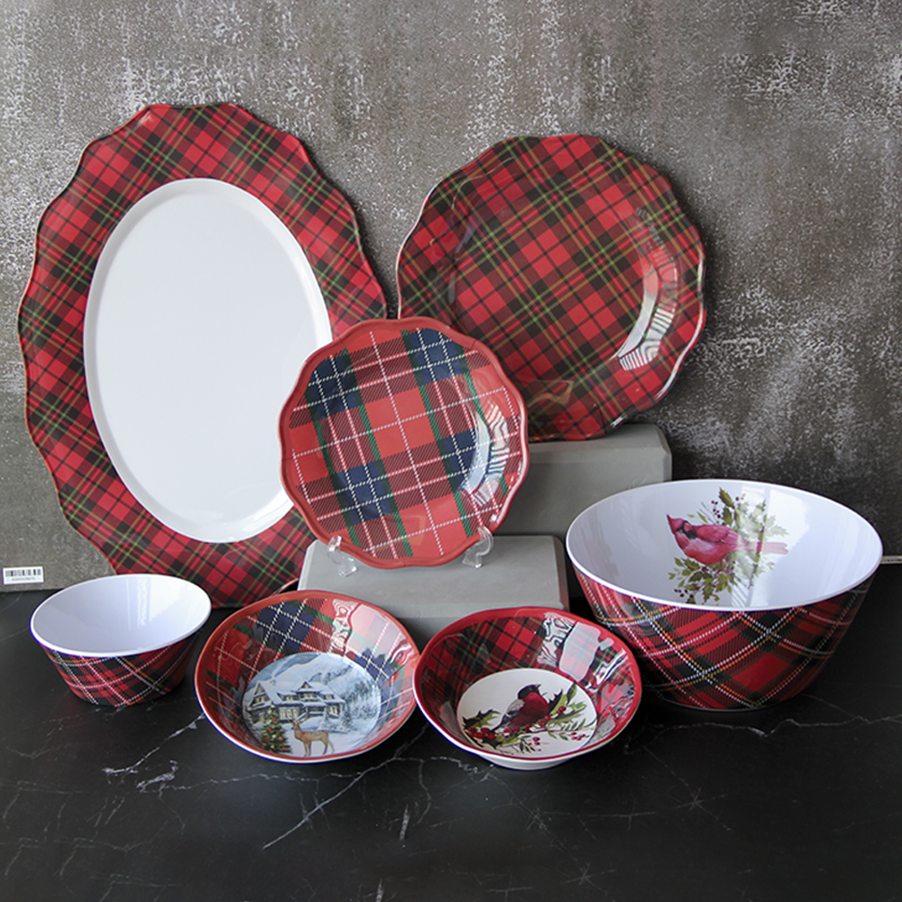 SEBEST Tartan patten Christmas melamine tableware wholesale custom
