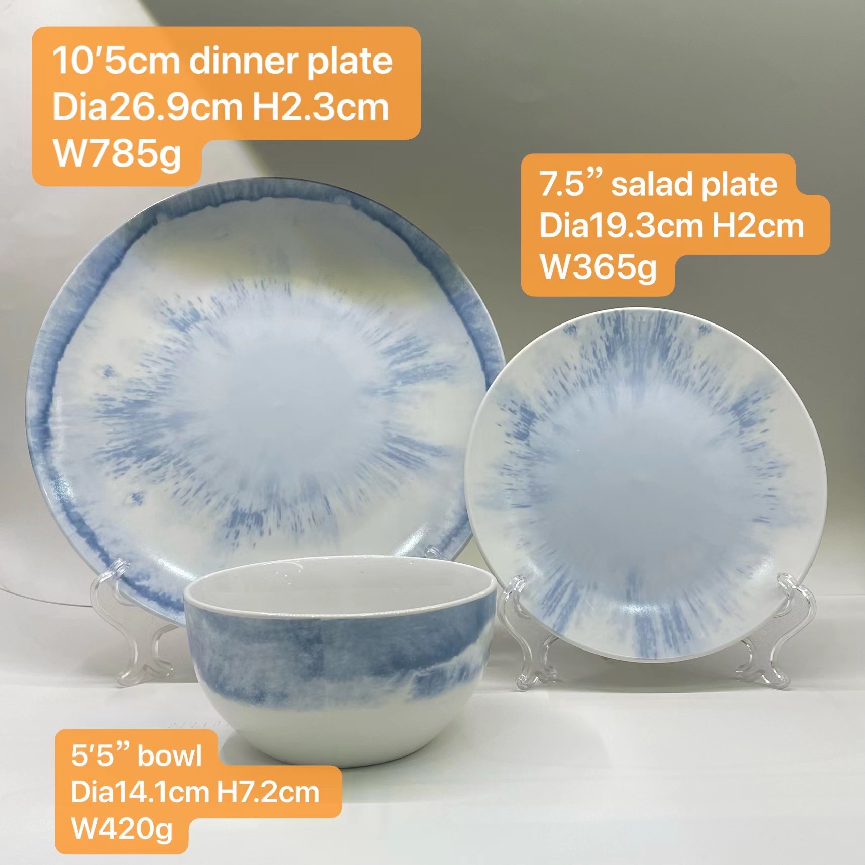 Porcelain dinner set with pad printed