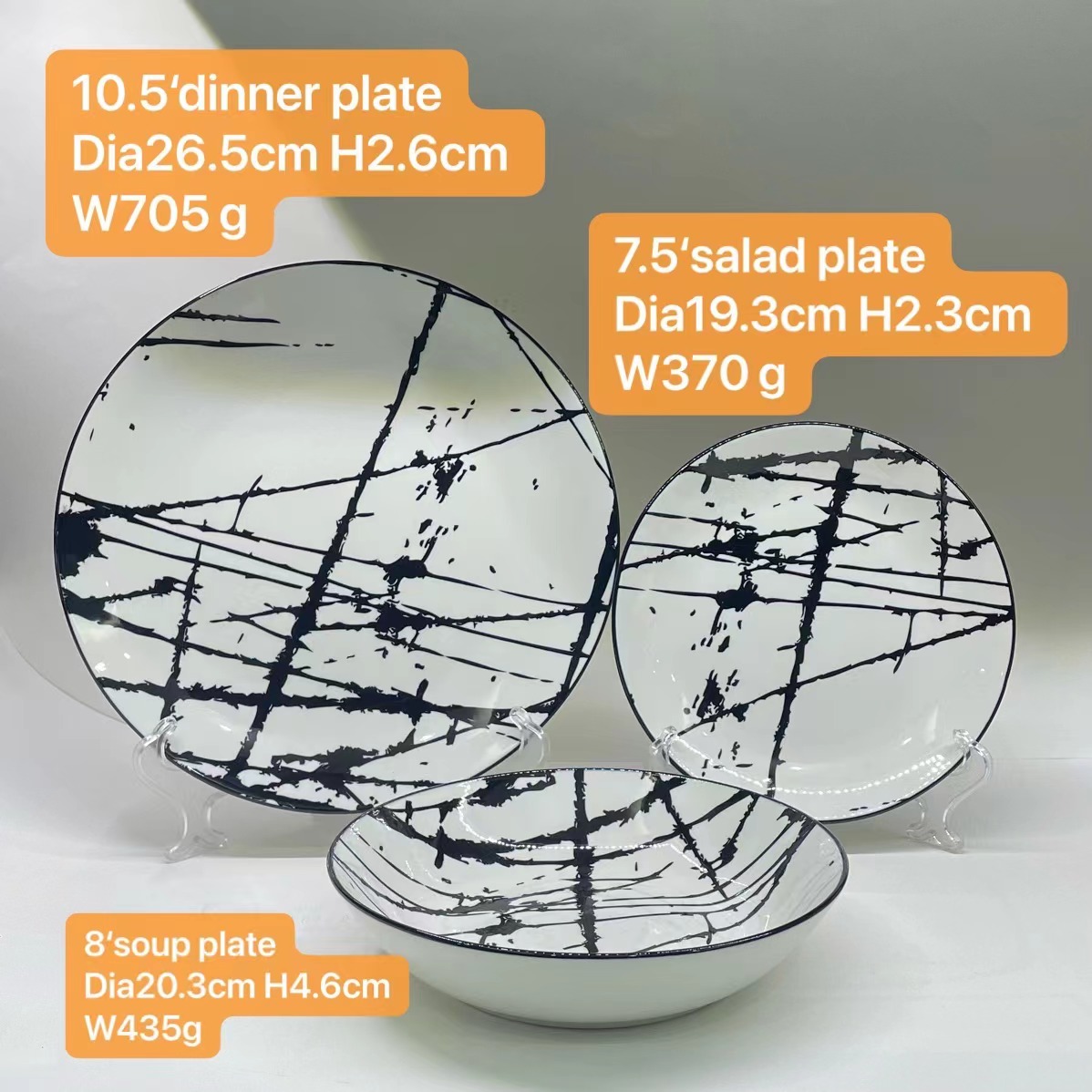 Porcelain dinner set with pad printed