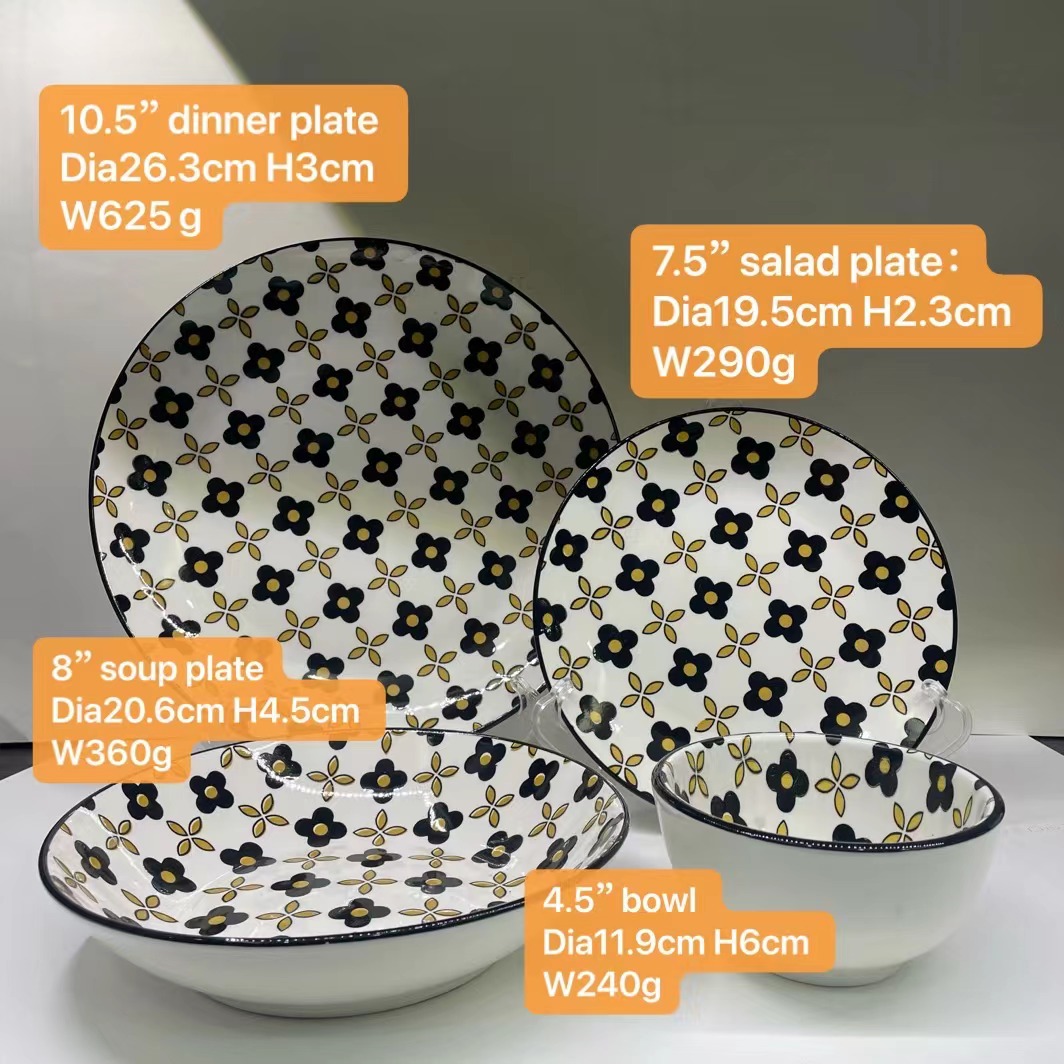 Porcelain dinner set with pad printed