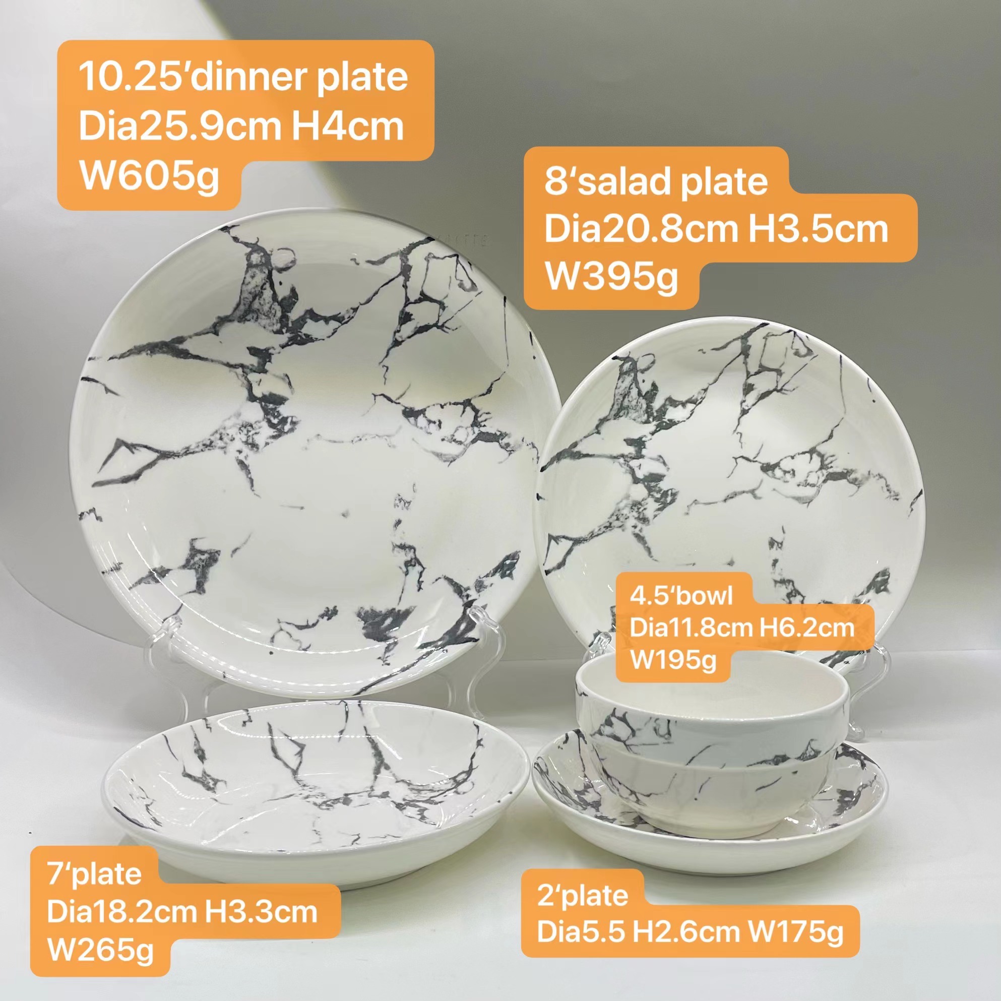 Porcelain dinner set with pad printed